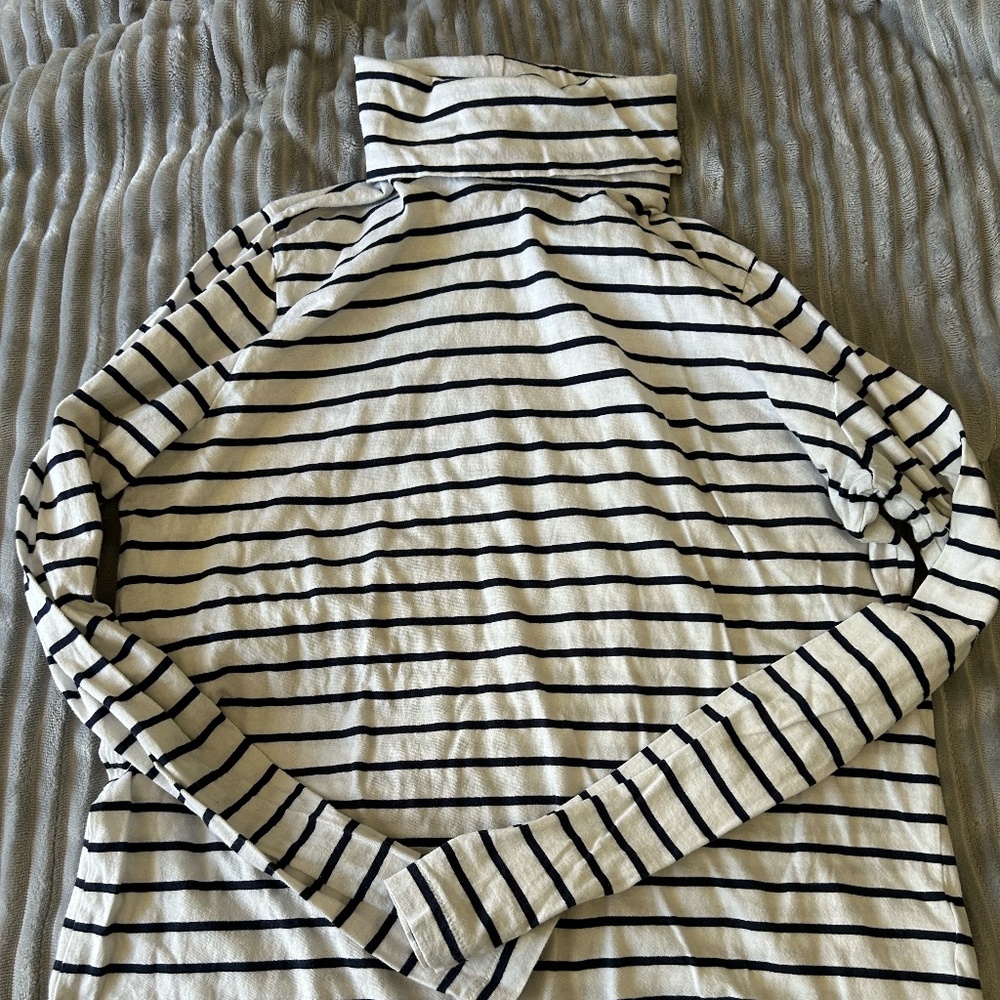 J. Crew Tissue Turtleneck | White/Navy Stripes | Sz. L